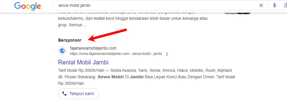 Contoh hasil digital marketing dengan Iklan Google