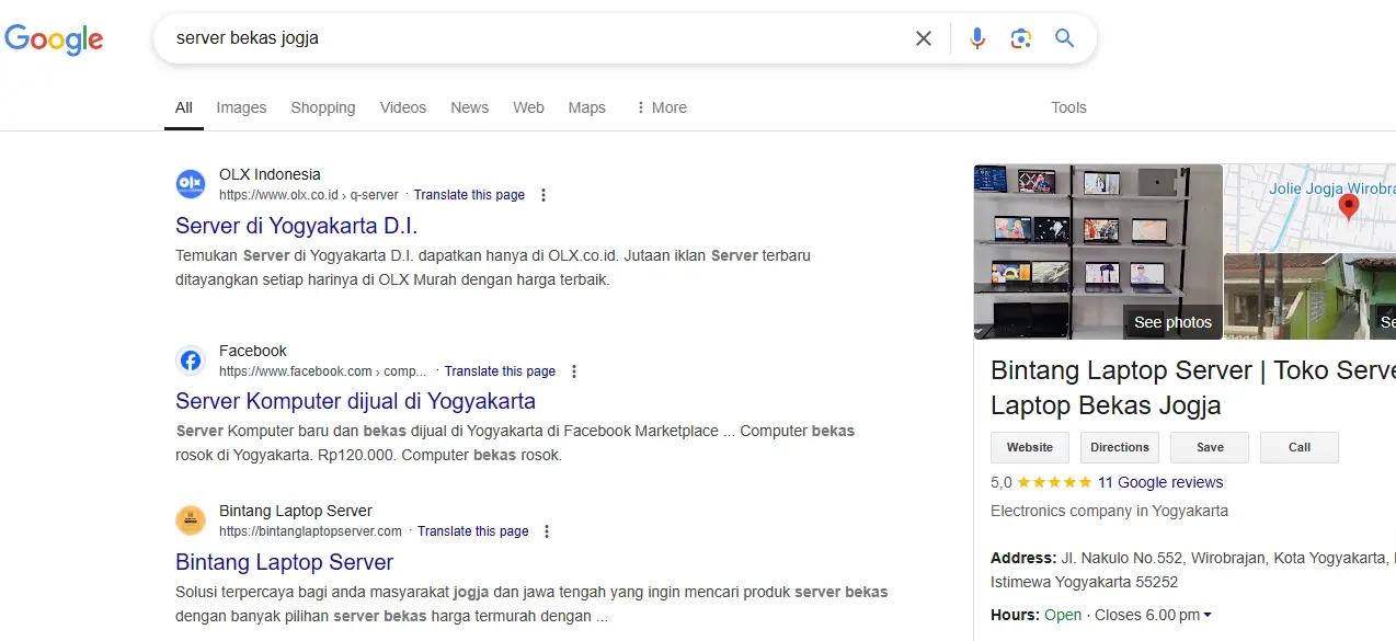 Portofolio jasa SEO Bintang Laptop Server