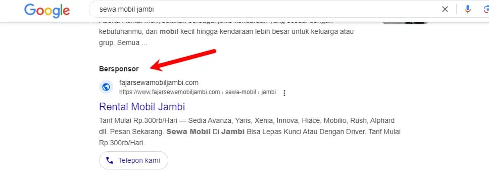 Contoh hasil digital marketing dengan Iklan Google