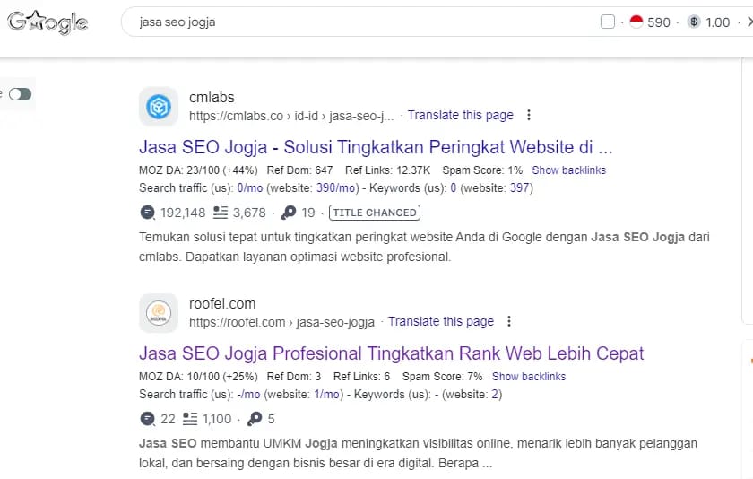 Contoh hasil digital marketing dengan SEO