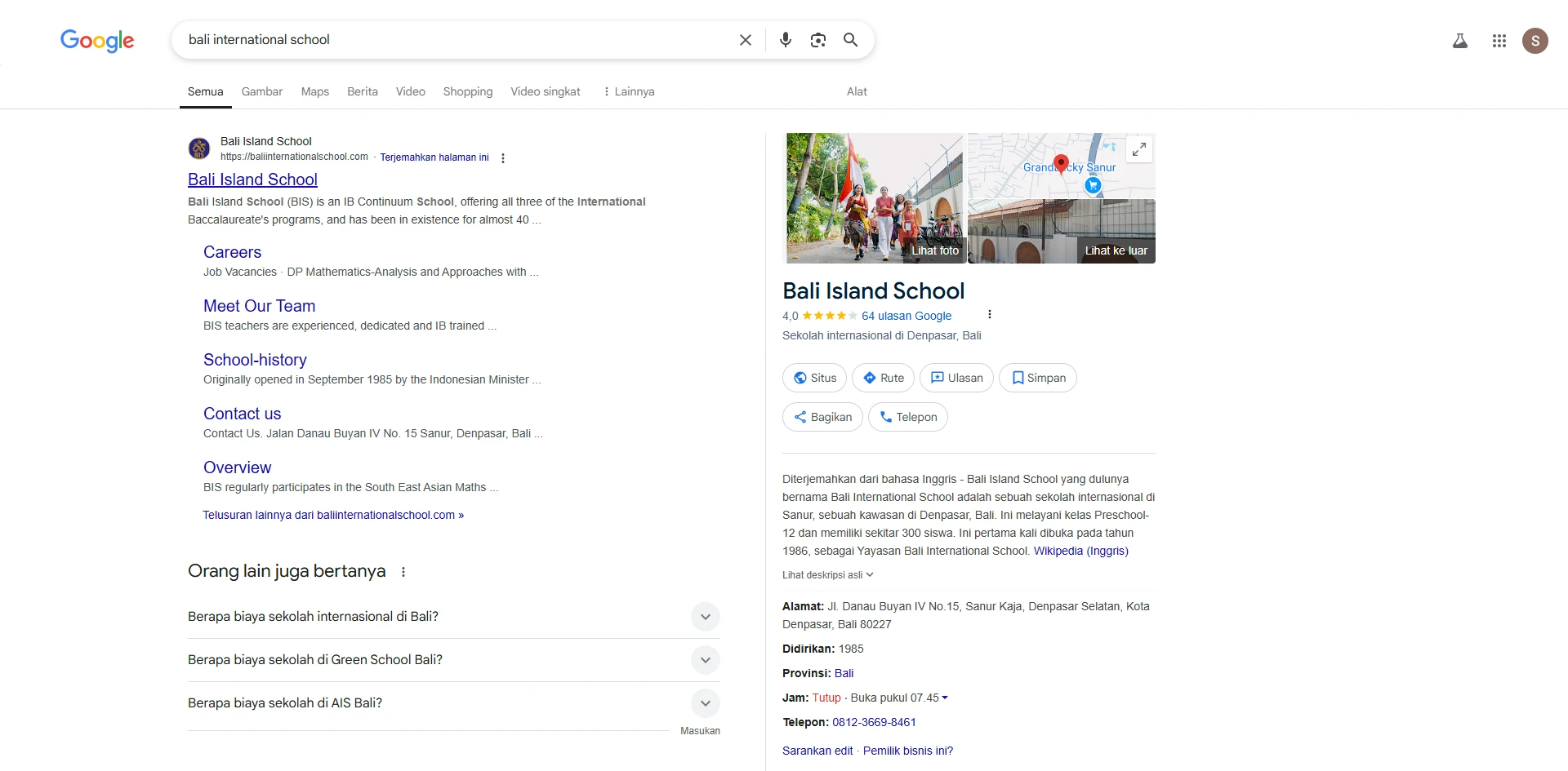 Contoh keyword BIS yang berhasil masuk ranking 1 di Google