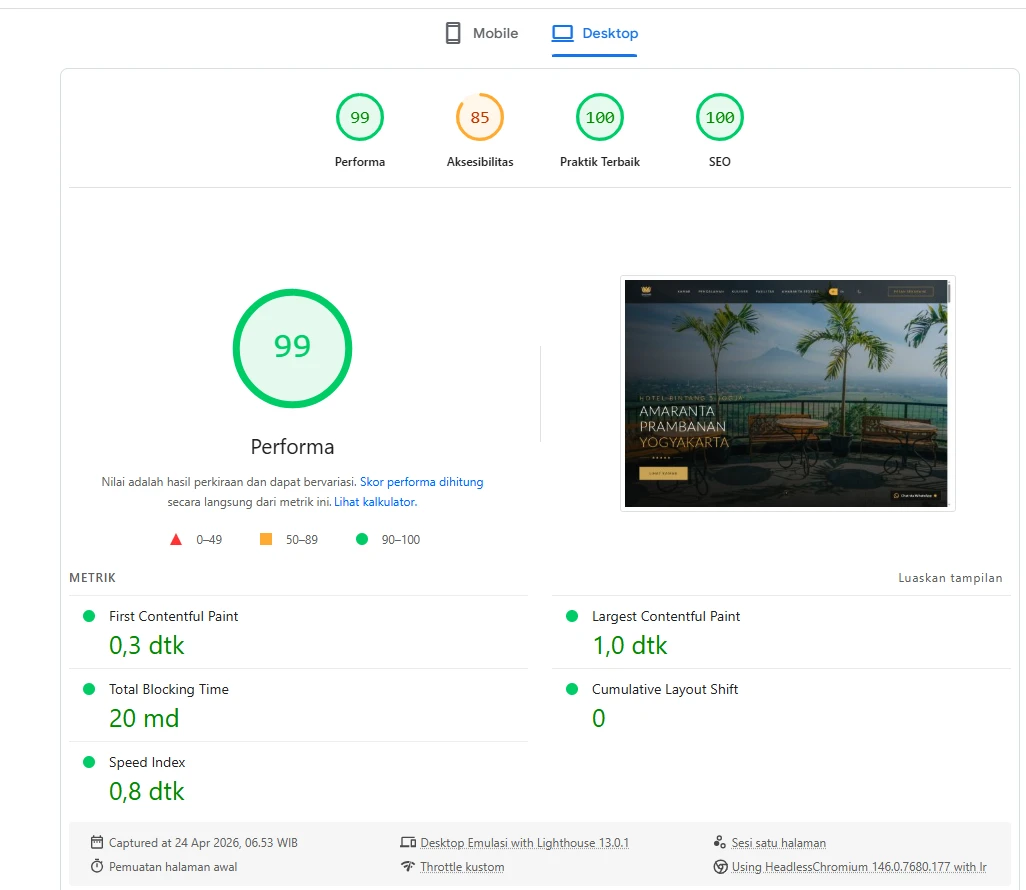 Placeholder — website hotel bintang 5 amaranta setelah di rebuild dan di optimasi score performa mencapai 99