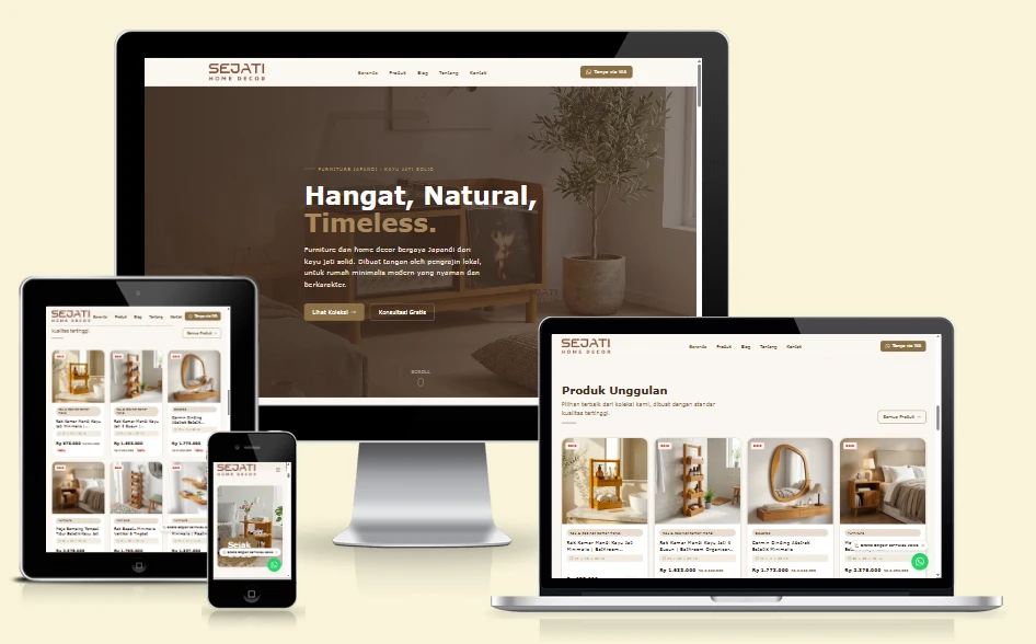 Website modern Sejati Home Decor perusahaan furniture Jakarta