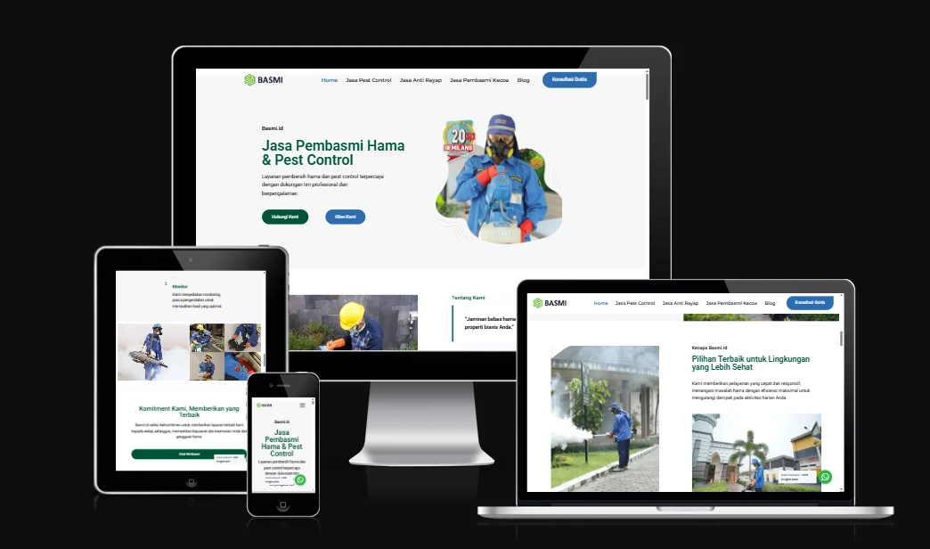 Portofolio pembuatan website WordPress Basmi.id untuk jasa pembasmi hama dan pest control